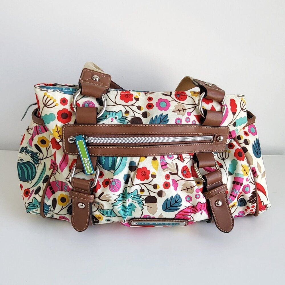Lily Bloom Floral Canvas Satchel Bag | Multicolor Cats Shoulder Handbag Y2K - Picture 3 of 16